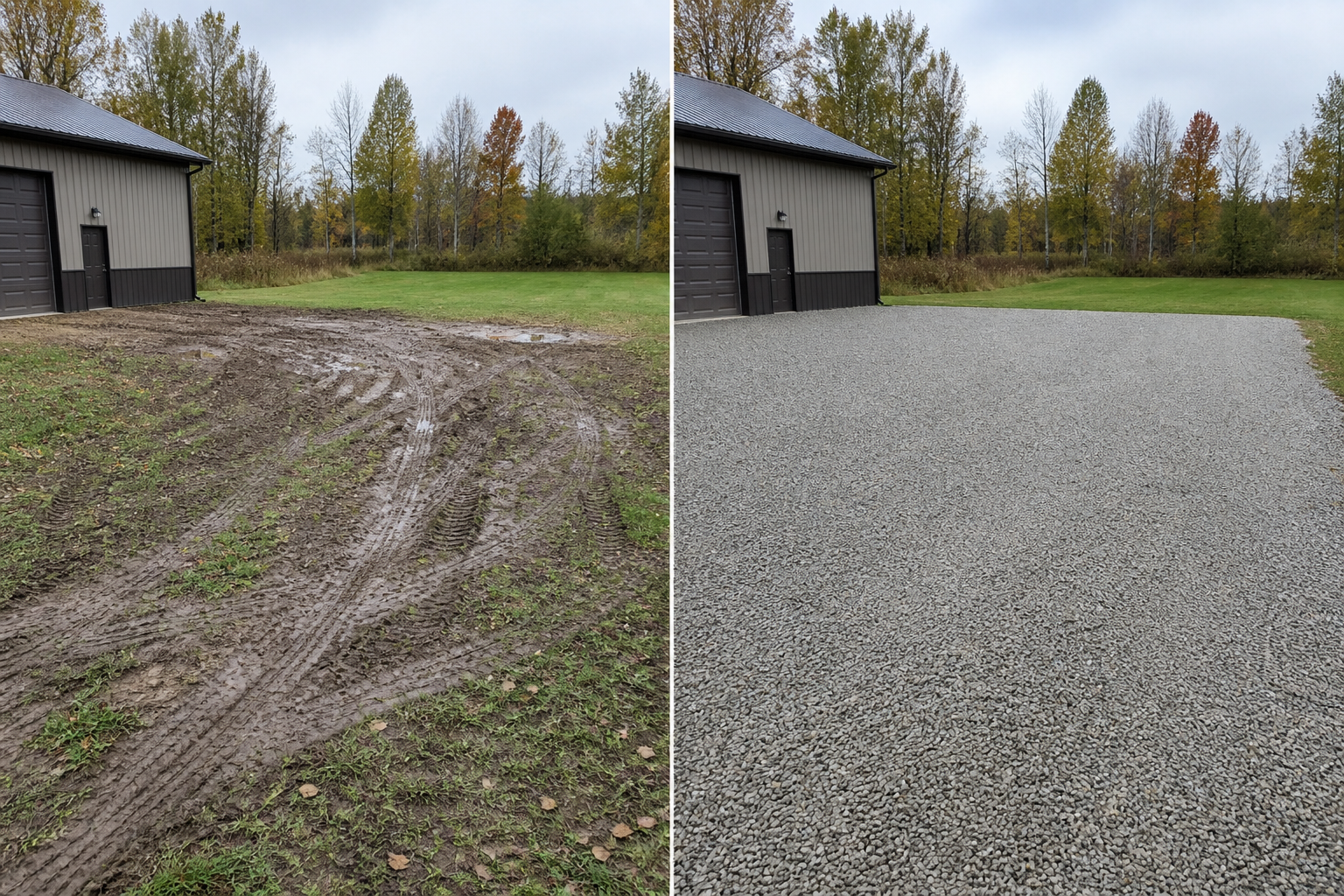 Representative gravel pad before and after